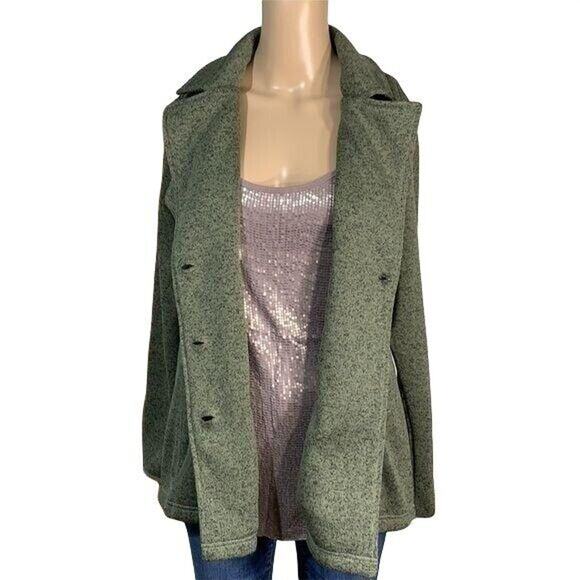 Eddie Bauer Womens Pea Coat Jacket Mid Weight Knit Button Closure Green Medium - Picture 2 of 14